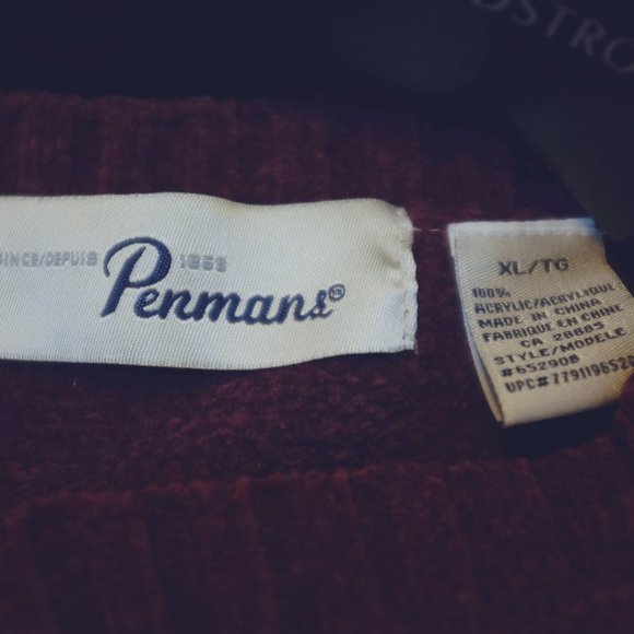 COPY - Vintage Penmans berry Crewneck Pullover Argyle chenille Sweater Mens XL - Picture 7 of 10